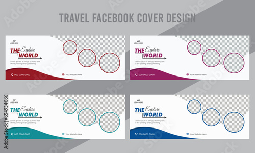 Creative Travel Trip Facebook Cover Design Template Set.