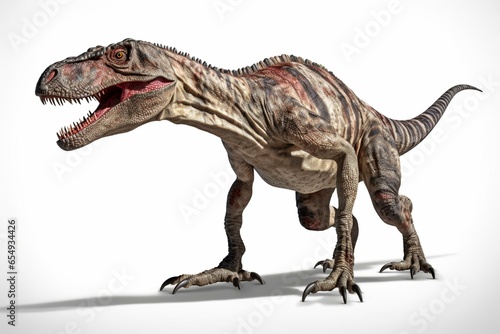 Early Jurassic theropod dinosaur, rendered in 3D, with shadow, isolated on white background. Generative AI