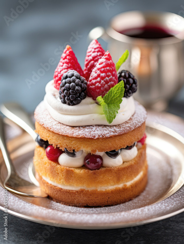 cake with berries and cream