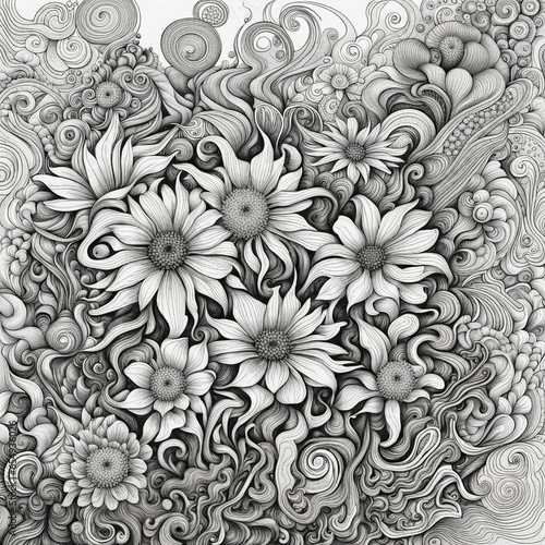 phantasmagoric bouquet of flowers, contemporary intricate linework, graphic style