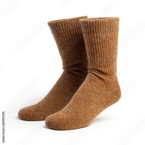 Thick wool socks for your feet on cold days. Comfortable wool socks in simplicity and elegance on a white background.