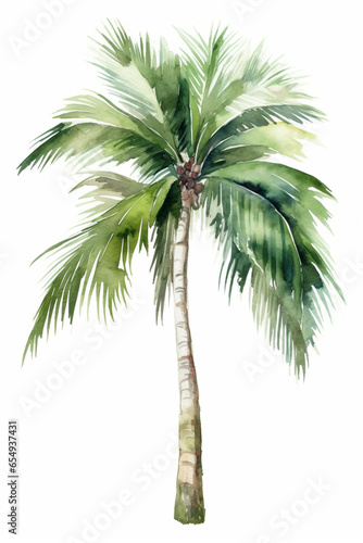 Watercolor Tropical Palm Trees Illustration on White Background