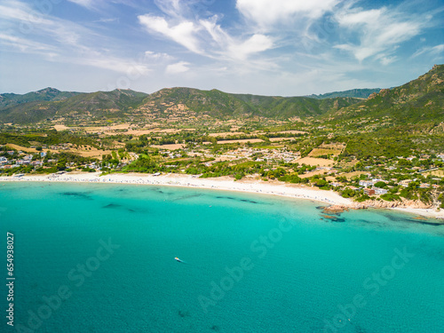 Fototapeta Naklejka Na Ścianę i Meble -  Aerial drone of Foxi Manna beach in Tertenia. Sardinia, Italy