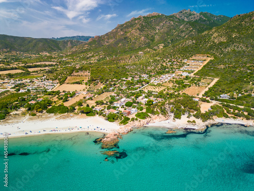 Aerial drone of Foxi Manna beach in Tertenia. Sardinia, Italy photo