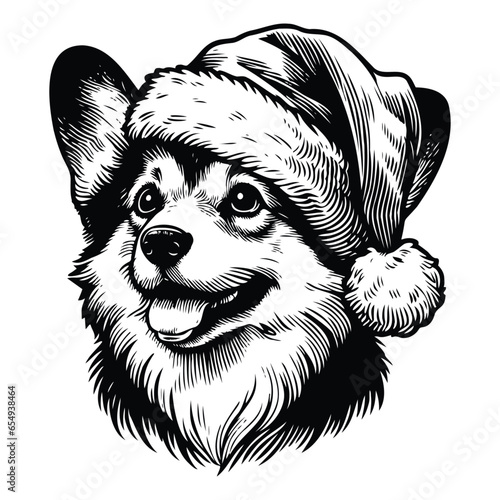 cute corgi dog wearing a Santa Claus hat Christmas sketch
