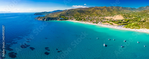 Photography Aerial view of the Solanas beach in the province Sinnai in Sardinia, Italy