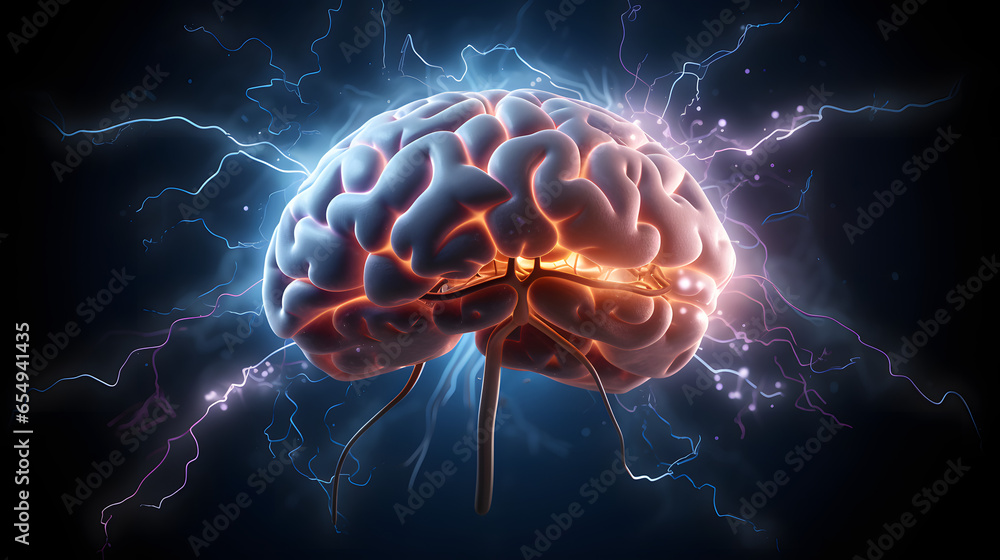 3D Digital Illustration Of A Human Brain With Electrical Activity ...