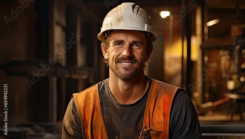 Smiles by a construction worker in a home on a job site