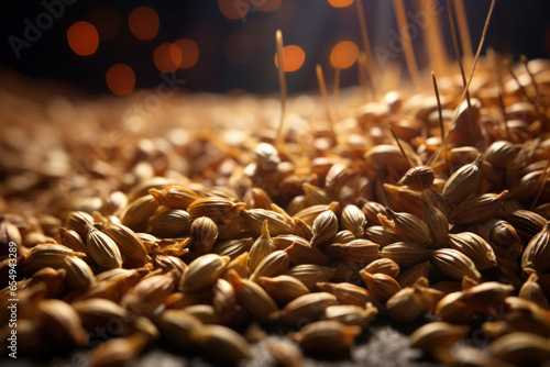 barley malt close-up, malt grains fall into a pile photo
