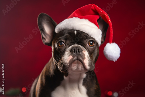 Cute photo of a dog as Santa in a studio shot on an is, generative ai © PetPawPix