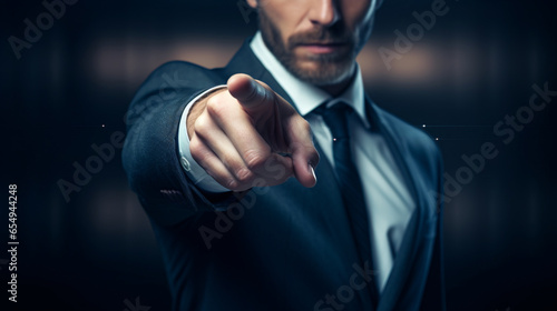 businessman pointing at you, Business man touching the screen pointing a finger at you.