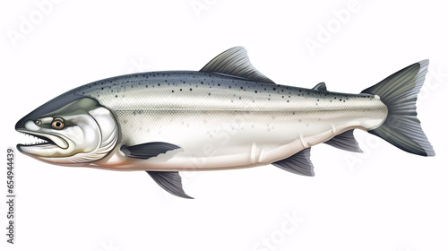 salmon on white background - isolated swimming fish on white background without shadows