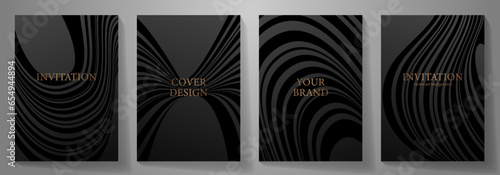Elegant cover design set. Luxury black vector background collection with lines for cover design, invitation, poster, flyer, wedding card, luxe invite, business banner, prestigious voucher, menu design