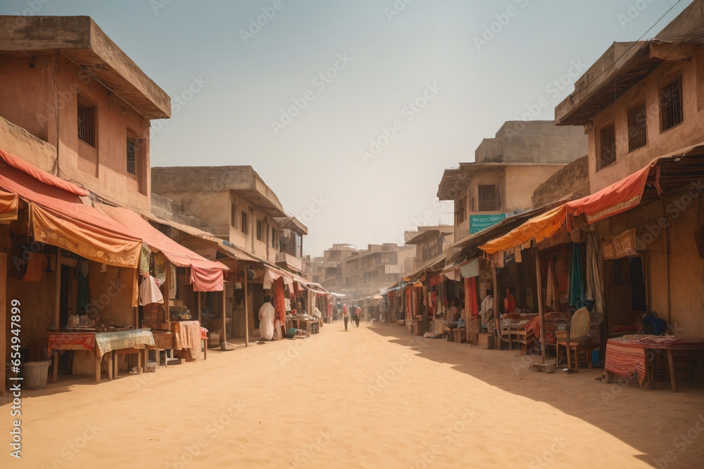 Arabic Indian traditional market district street sand in the village