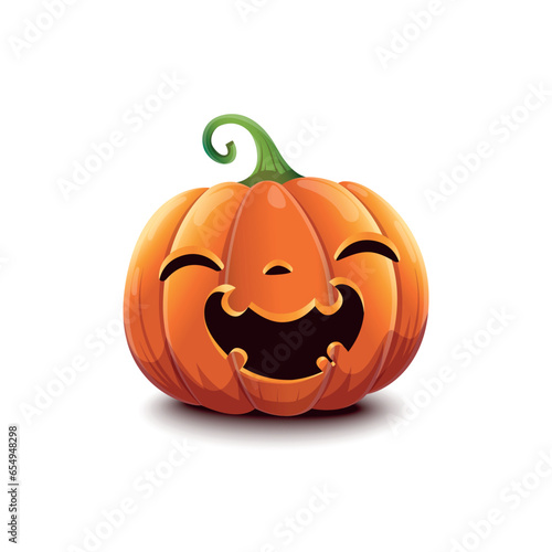 Realistic Halloween pumpkin. Vector illustration of happy face Halloween pumpkin isolated on white background