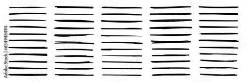 Set of underlines and strikethrough doodle lines set. Various thick sketch dividers, simple emphasis, marker style. Scribble vector illustration isolated on transparent background