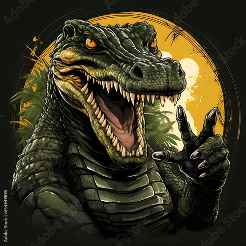 cool anthropomorphic crocodile on graphic background