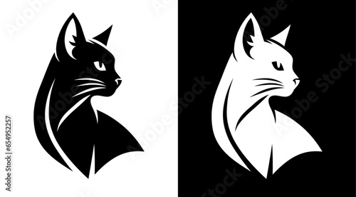 Simple cat side view logo icon symbol vector illustration, cat head side view, cat looking back logo template stock vector image