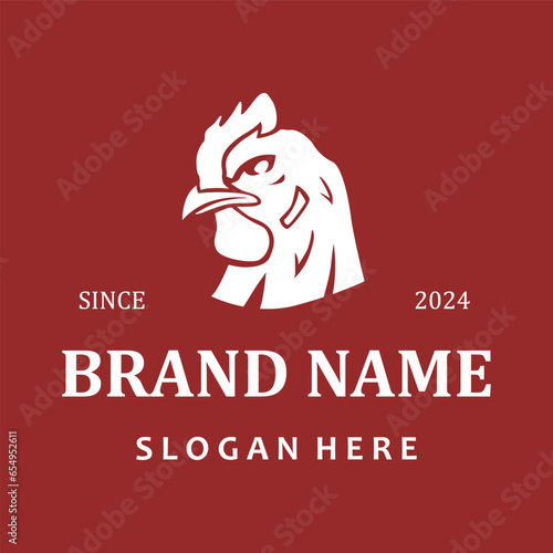 Chicken head logo template. Poultry illustration clipart. Broiler symbol. Usable for badges, banners, or labels.