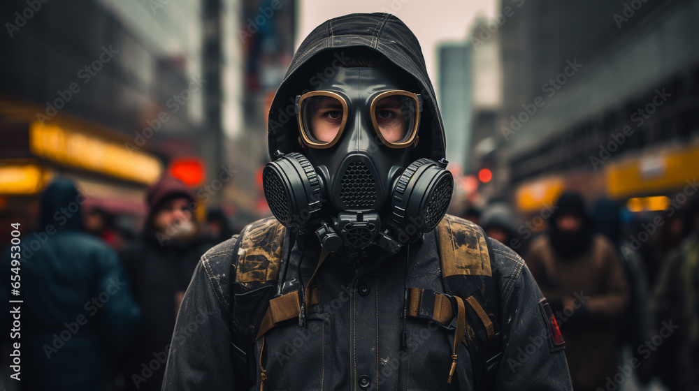 portrait of man wearing a gas mask for protection. ai generative portrait of man wearing a gas mask for protection. ai generative