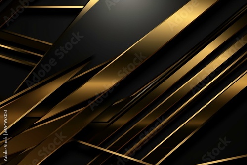 Abstract background with intersecting gold and black metal lines. Generative AI © Jeff