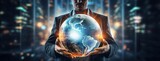 Businessman hold global business earth in his hands