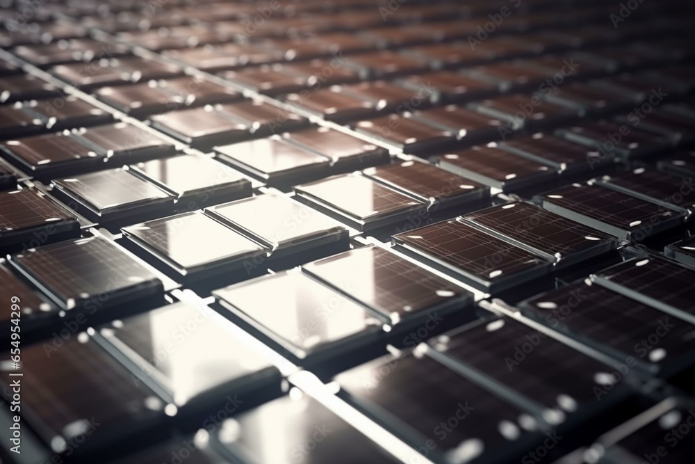 Cutting-edge solar batteries produce clean energy. Generative AI - obrazy, fototapety, plakaty 