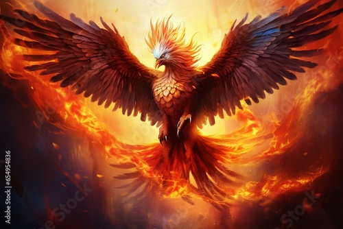An image of a legendary creature with fiery plumage, symbolizing rebirth and renewal. Generative AI © Sophia