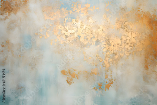 Acrylic blue and golden background. Abstract painting for banner, website, texture. Oil art with aquamarine and gold, light orange and bronze, light gold and white, sleek metallic finish Generative Ai
