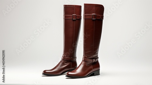 a pair of winter-ready, knee-high riding boots in rich brown leather, embodying timeless equestrian elegance photo