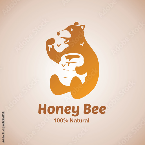 Photography honey logo with bear, bees and honeycomb illustration