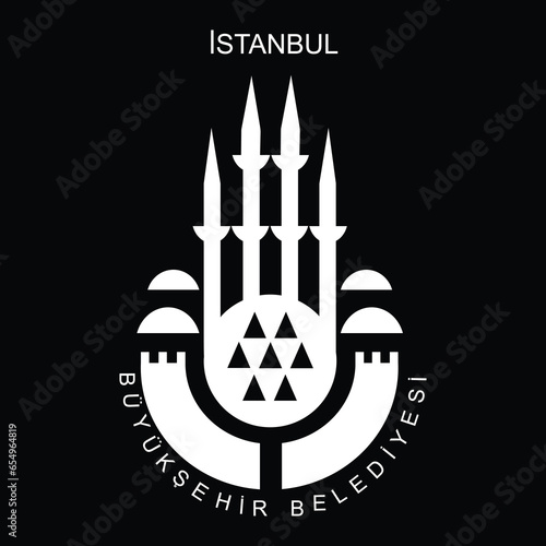 Coat of arms City flag of Istanbul vector illustration isolated. Turkey, Banner emblem of flag Istanbul town. Constantinopole former historic name. Sign symbol of Istanbul silhouette skyline.