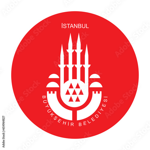 Circle badge City flag of Istanbul vector illustration isolated. Turkey, coat of arms of flag Istanbul town button roundel. Constantinopole former historic name.