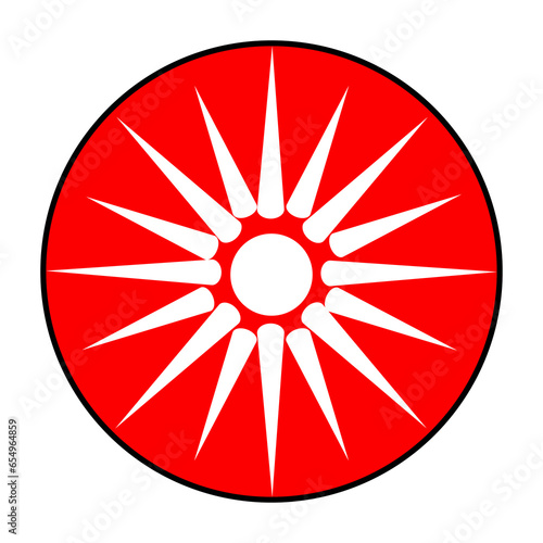 Circle badge Kingdom of Troys national flag vector illustration isolated. Symbol of ancient city located in present day Hisarlik, Turkey. Trojan war mythology. Button Troy flag roundel emblem.