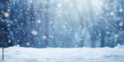 blurred blue and white winter snow christmas background with copy space © Karat