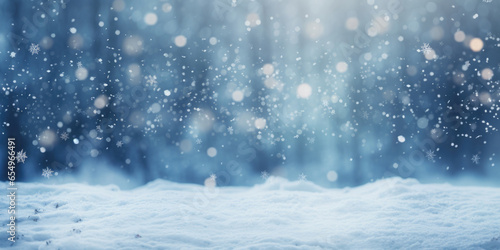 blurred blue and white winter snow christmas background with copy space © Karat