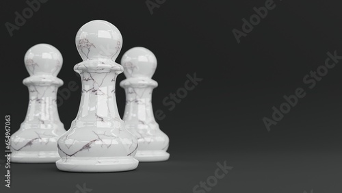 Φωτογραφία 3d visualization three white marble pawns stand