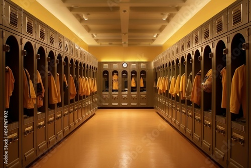 Locker room with small lockers not suitable for basketball. Generative AI