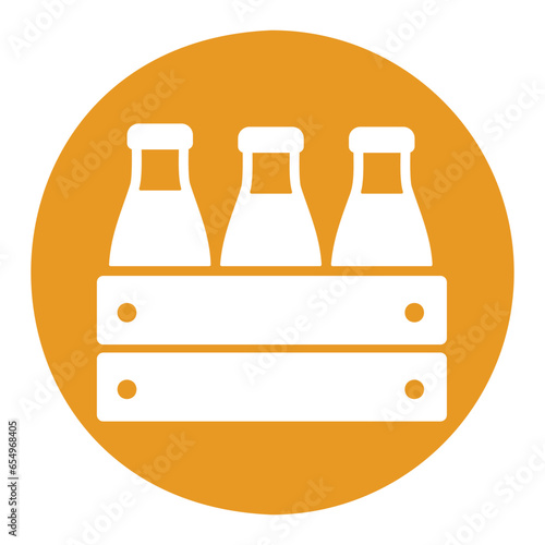 Milk wooden box. Milk bottles crate vector icon