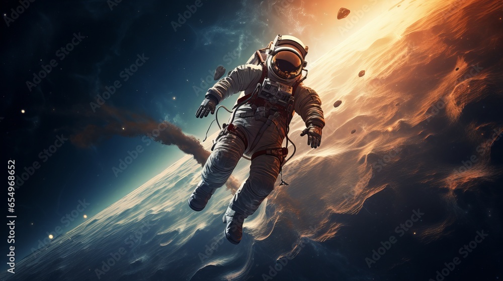 Fototapeta premium a space walk by an astronaut. mission to Mars.