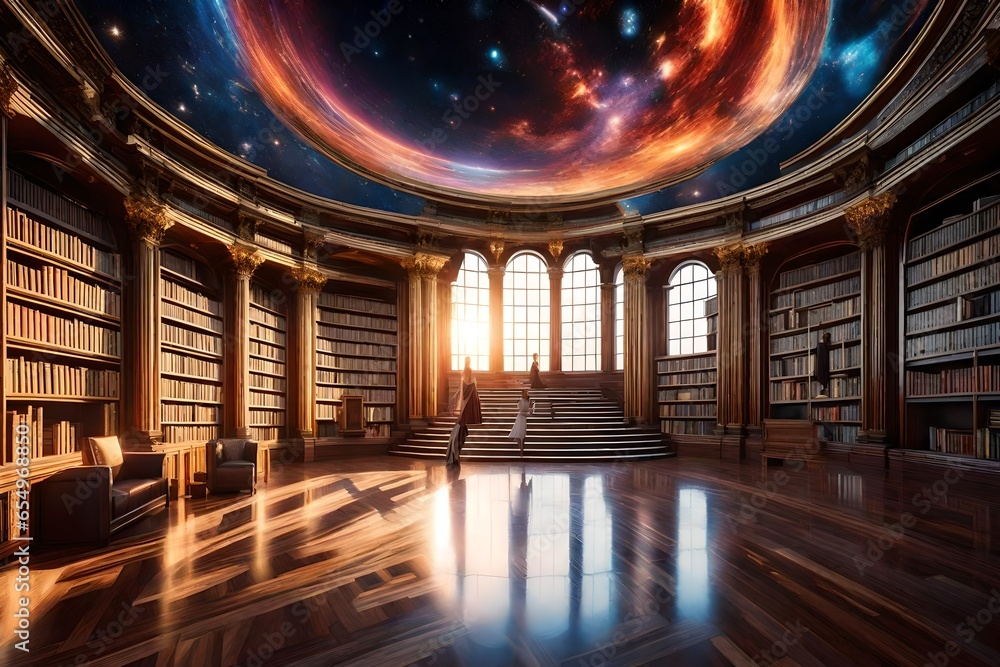 A celestial ballroom in the cosmos, where planets waltz and shooting stars twirl like elegant dancers - AI Generative A celestial ballroom in the cosmos, where planets waltz and shooting stars twirl like elegant dancers - AI Generative