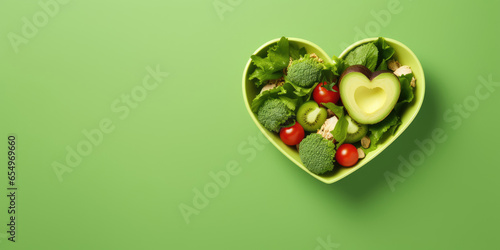Healthy and healthy diet food in a heart-shaped plate. Banner. photo