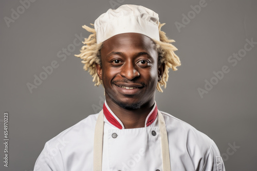 A picture of a man wearing a chef s hat and apron. This image can be used to depict a professional chef in a restaurant or culinary setting.