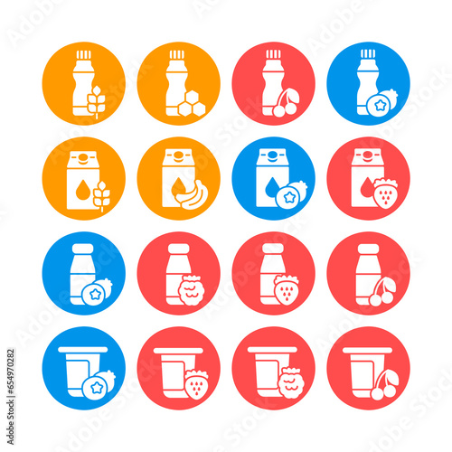 Fruits yogurt set vector icon