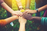 Group of diverse hands together (team work concept)