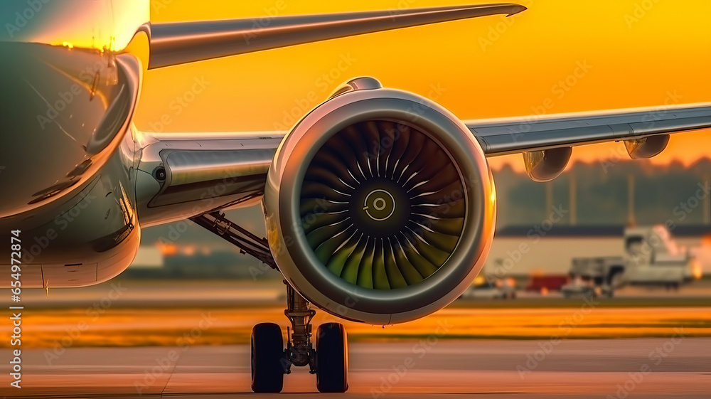 Close up of Airplane engine before take off. - obrazy, fototapety, plakaty 