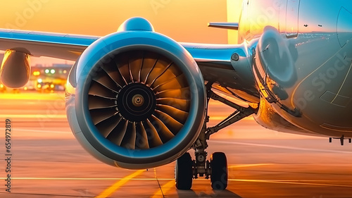 Close up of Airplane engine before take off.