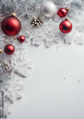 Christmas background white and ice red spheres