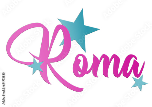 Roma - city ​​name -word - Vector Graphics with hearts -blue and pink color -ideal for websites, presentations, greetings, banners, cards, t-shirt, sweatshirt, prints, mug, Sublimation, Cricut