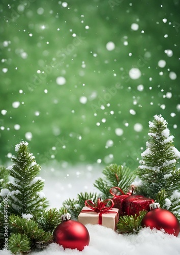 Green background with Christmas decoration